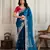 Blue color frendy chiffon fabric embroidery work heavy ceremonial saree