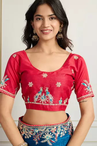 Blue frendy chiffon embroidery work heavy ceremonial saree