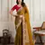 Gold color frendy chiffon fabric embroidery work heavy ceremonial saree