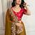 Gold color frendy chiffon fabric designer embroidery work heavy ceremonial saree