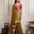 Gold color frendy chiffon fabric designer embroidery work heavy ceremonial saree