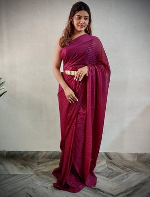 pre draped wine ethnic viscosee woven lining saree 1