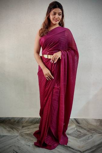 Wine color ethnic viscose fabric woven lining pre stitched saree