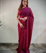 ready to wear wine color ethnic viscosee fabric woven lining saree