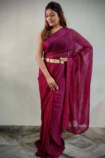 pre draped wine ethnic viscosee woven lining saree