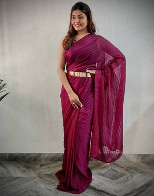 pre draped wine ethnic viscosee woven lining saree 4