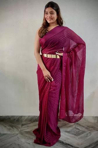 pre draped wine ethnic viscosee woven lining saree