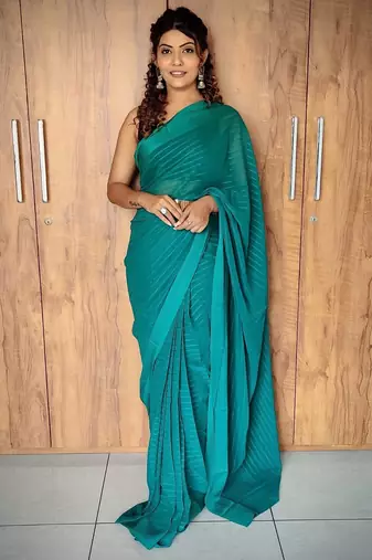 Rama color ethnic viscose fabric woven lining pre stitched saree