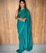 ready to wear rama color ethnic viscosee fabric woven lining saree