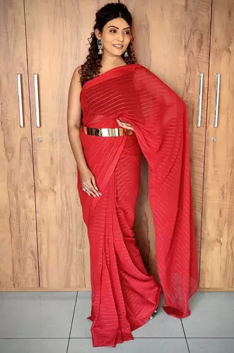 Maroon color ethnic viscose fabric woven lining pre stitched saree
