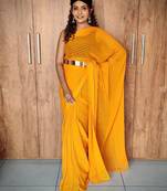 ready to wear yellow color ethnic viscosee fabric woven lining saree