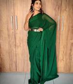ready to wear green color ethnic viscosee fabric woven lining saree
