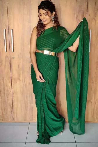 pre draped green ethnic viscosee woven lining saree