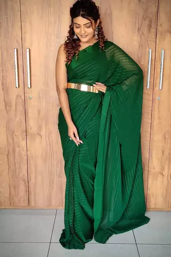 pre draped green ethnic viscosee woven lining saree