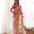 Peach color butterfly net fabric designer thread embroidery work ceremonial saree