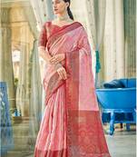 Light pink color beautiful woven linen cotton fabric saree