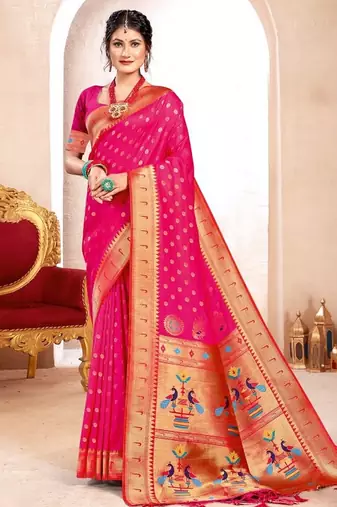 Magenta color paithani silk woven designer ceremonial rich looks saree