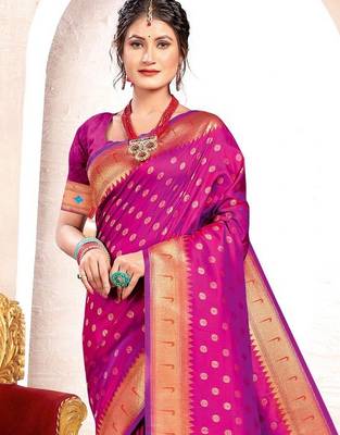 Purple paithani silk blend woven ceremonial rich looks saree 2