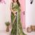 Green color beautiful printed georgette saree with embroidered lace border