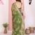 Green color beautiful printed georgette saree with embroidered lace border