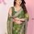 Green color beautiful printed georgette saree with embroidered lace border