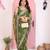 Green color beautiful printed georgette saree with embroidered lace border