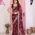 Wine color beautiful printed georgette saree with embroidered lace border