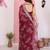 Wine color beautiful printed georgette saree with embroidered lace border