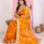Orange color beautiful printed georgette saree with embroidered lace border