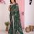 Teal color beautiful printed georgette saree with embroidered lace border
