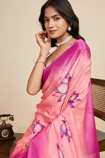 Peach chinon printed partywear saree