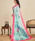 Sky blue color chinon fabric printed partywear saree