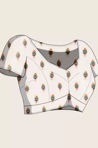 Off white chinon printed partywear saree