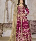 Rani pink color art silk embroidered anarkali salwar kameez