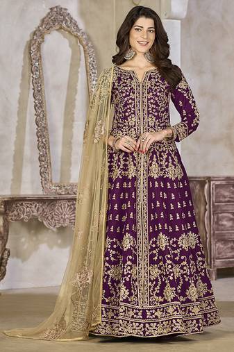 Purple color art silk embroidered anarkali salwar kameez