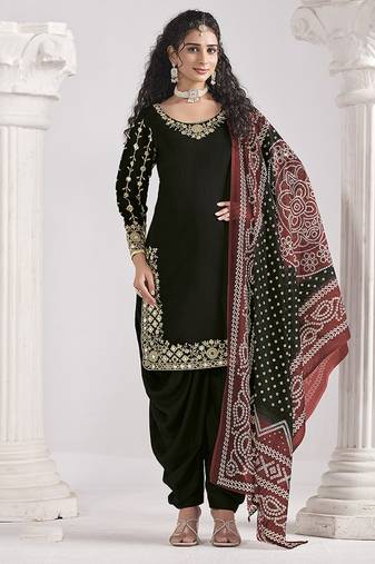 Embroidered chanderi silk black mirror work salwar kameez