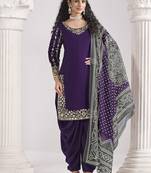 Embroidered chanderi silk purple mirror work salwar kameez