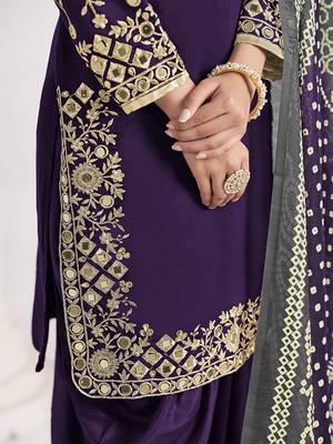 Embroidered chanderi silk blend purple mirror work salwar kameez 4