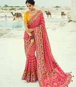 Rani pink embroidered georgette bandhej designer saree