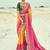 Mustard and rani pink embroidered georgette bandhej designer saree