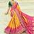 Mustard and rani pink embroidered georgette bandhej designer saree