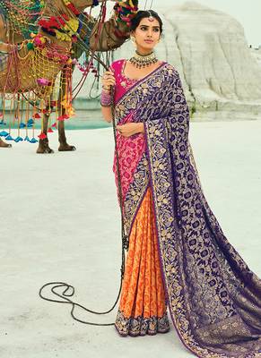 Multicolor embroidered faux georgette bandhej saree 1