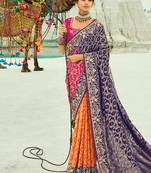 Multicolor embroidered georgette bandhej designer saree