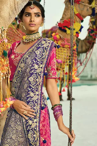 Multicolor embroidered faux georgette bandhej saree