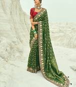Green embroidered georgette bandhej designer saree