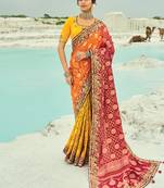 Multicolor embroidered faux georgette bandhej saree