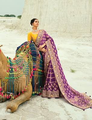 Purple embroidered faux georgette bandhej saree 2