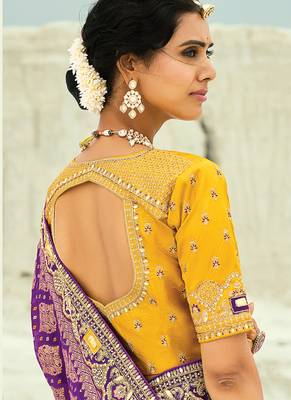 Purple embroidered faux georgette bandhej saree 3