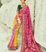 Multicolor embroidered georgette bandhej designer saree