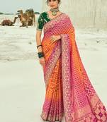 Multicolor embroidered georgette bandhej designer saree